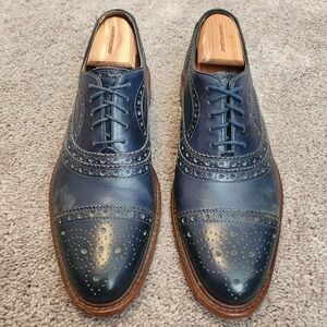 J&M Navy Leather Cap Toe Men’s Dress Shoes size 10.5M